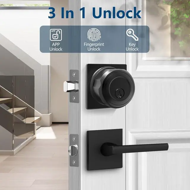 Alt view image 3 of 7 - GeekTale Smart Deadbolt, Fingerprint Deadbolt Lock, Fingerprint Door Knob with Lock, Keyless Deadbolt, Keyless Entry Door Lock with App, for Front Door, Garage, Easy Installation