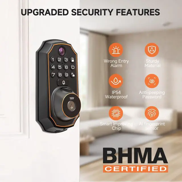 Alt view image 3 of 7 - YHV Keyless Entry Door Lock with Camera Fingerprint Smart Door Lock with App Remote Control, Wi-Fi Connected Electronic Keypad Code Deadbolt Auto Unlock for Front Door