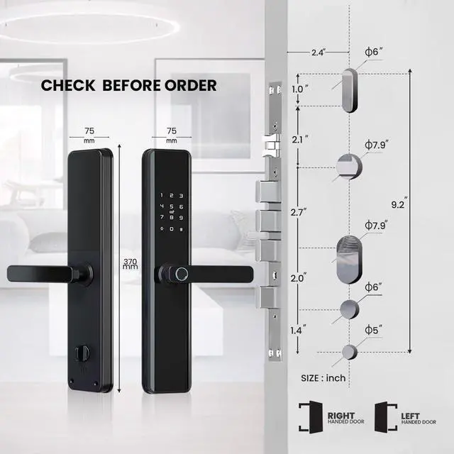 Alt view image 6 of 7 - Smart Door Lock with Handle Keyless Entry Deadbolt with Fingerprint, Touchscreen Keypad, Tuya App Control, Passcode & Key, Doorbell, Auto Lock Electronic Front Door Lock for Home Security, Black