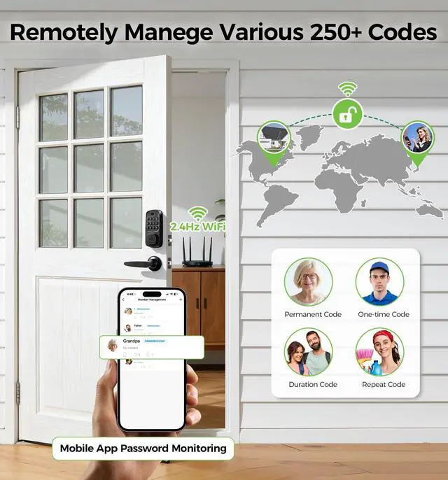 Alt view image 3 of 7 - WiFi Smart Door Locks for Front Door Lock Set, Keyless Entry Door Lock Deadbolt with Handle Set, Smart Deadbolt Lock with Alexa & Google Assistant, APP Control, Voice& Fingerprint Unlock, Auto Locking