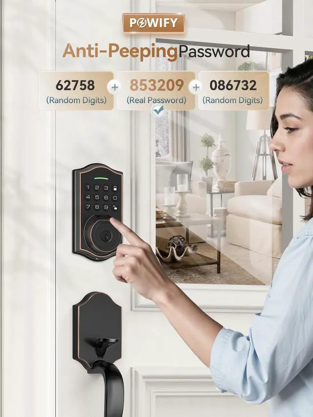 Alt view image 3 of 7 - Keyless Entry Door Lock with Handle,Fingerprint Smart Front Door Lock Set,APP Control, Electronic Keypad Deadbolt with Lever Handle, Anti-Peeping, Auto Lock, Easy Install, Oil Rubbed Bronze