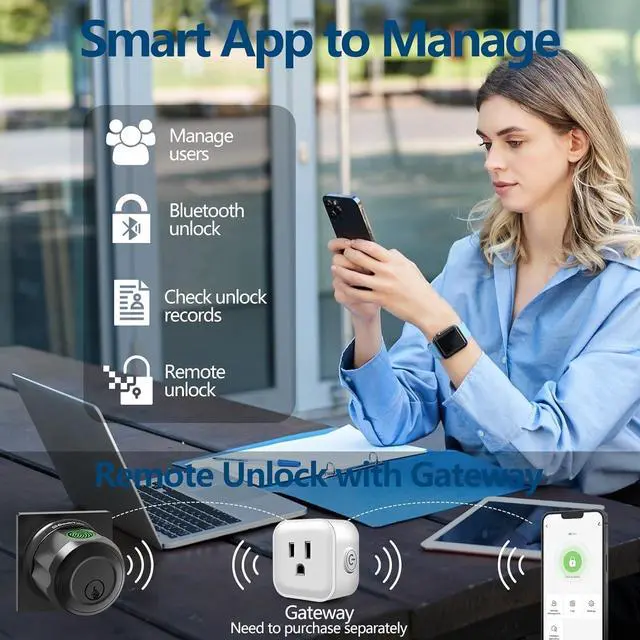 Alt view image 5 of 7 - GeekTale Smart Deadbolt, Fingerprint Deadbolt Lock, Fingerprint Door Knob with Lock, Keyless Deadbolt, Keyless Entry Door Lock with App, for Front Door, Garage, Easy Installation