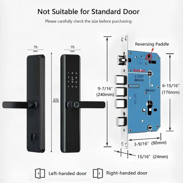 Alt view image 7 of 7 - Smart Door Lock with Handle Keyless Entry Deadbolt with Fingerprint, Touchscreen Keypad, Tuya App Control, Passcode & Key, Doorbell, Auto Lock Electronic Front Door Lock for Home Security, Black