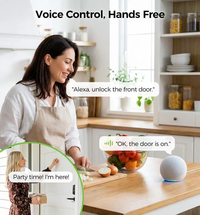 Alt view image 4 of 7 - WiFi Smart Door Locks for Front Door Lock Set, Keyless Entry Door Lock Deadbolt with Handle Set, Smart Deadbolt Lock with Alexa & Google Assistant, APP Control, Voice& Fingerprint Unlock, Auto Locking