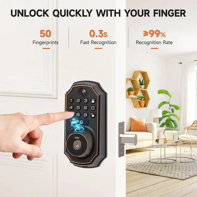 Alt view image 5 of 7 - YHV Keyless Entry Door Lock with Camera Fingerprint Smart Door Lock with App Remote Control, Wi-Fi Connected Electronic Keypad Code Deadbolt Auto Unlock for Front Door