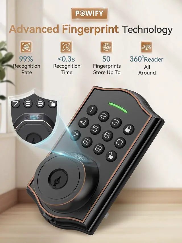 Alt view image 4 of 7 - Keyless Entry Door Lock with Handle,Fingerprint Smart Front Door Lock Set,APP Control, Electronic Keypad Deadbolt with Lever Handle, Anti-Peeping, Auto Lock, Easy Install, Oil Rubbed Bronze