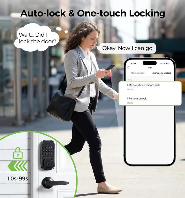 Alt view image 5 of 7 - WiFi Smart Door Locks for Front Door Lock Set, Keyless Entry Door Lock Deadbolt with Handle Set, Smart Deadbolt Lock with Alexa & Google Assistant, APP Control, Voice& Fingerprint Unlock, Auto Locking