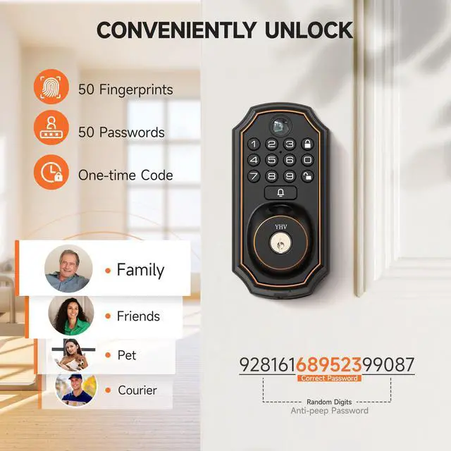 Alt view image 6 of 7 - YHV Keyless Entry Door Lock with Camera Fingerprint Smart Door Lock with App Remote Control, Wi-Fi Connected Electronic Keypad Code Deadbolt Auto Unlock for Front Door