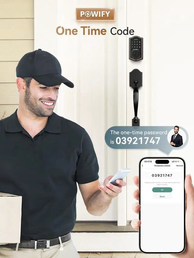 Alt view image 5 of 7 - Keyless Entry Door Lock with Handle,Fingerprint Smart Front Door Lock Set,APP Control, Electronic Keypad Deadbolt with Lever Handle, Anti-Peeping, Auto Lock, Easy Install, Oil Rubbed Bronze