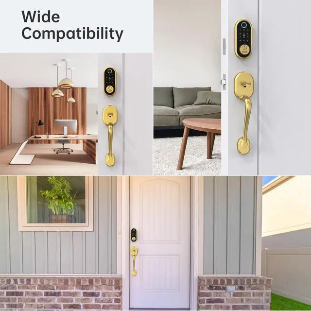 Alt view image 2 of 7 - Smart Lock SMONET Keyless Entry Front Door Lock Set Fingerprint Deadbolt Keypad Handleset Biometric Digital Smart Bluetooth Deadbolt Works with Alexa Gold