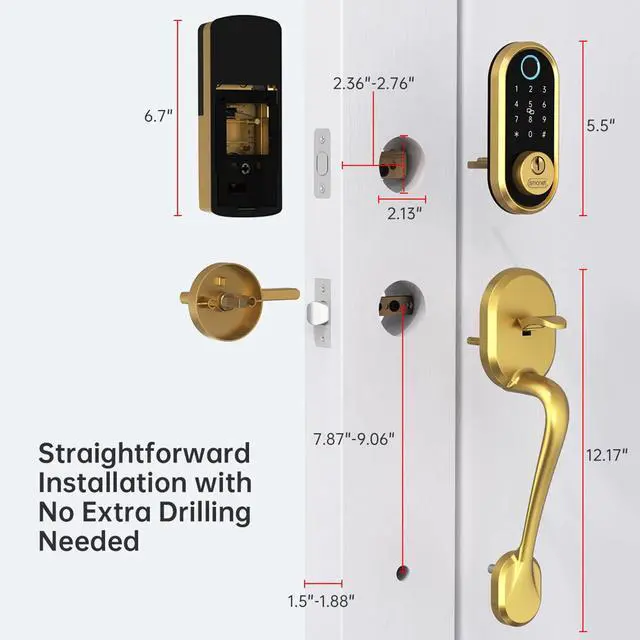 Alt view image 4 of 7 - Smart Lock SMONET Keyless Entry Front Door Lock Set Fingerprint Deadbolt Keypad Handleset Biometric Digital Smart Bluetooth Deadbolt Works with Alexa Gold