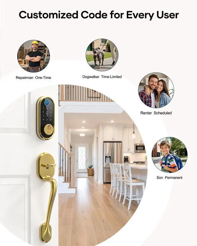 Alt view image 5 of 7 - Smart Lock SMONET Keyless Entry Front Door Lock Set Fingerprint Deadbolt Keypad Handleset Biometric Digital Smart Bluetooth Deadbolt Works with Alexa Gold