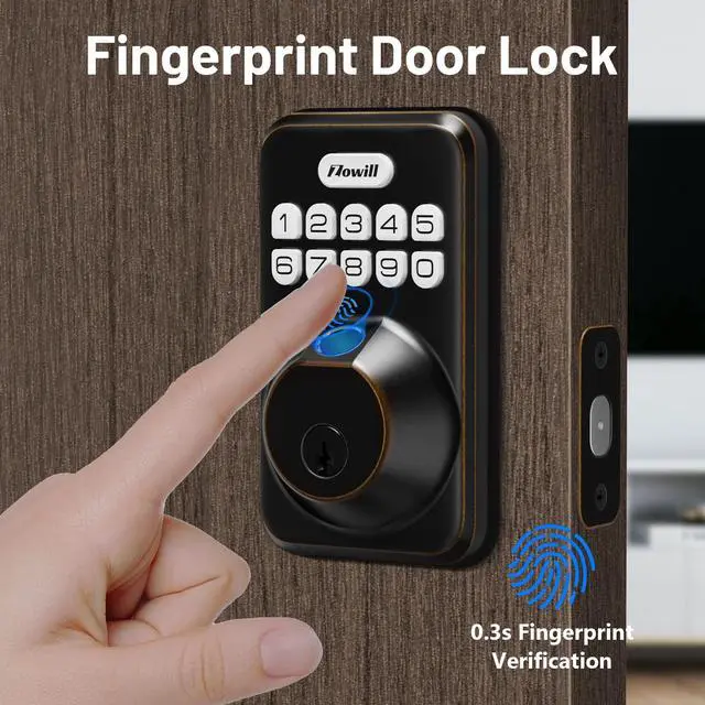 Alt view image 2 of 7 - Fingerprint Door Lock, Zowill Keyless Entry Door Lock Keypad Deadbolt with 20 Biometric Fingerprints, 20 User Codes, Auto Lock, Anti-Peeping Password, IP54 Waterproof, Easy Installation Smart Lock
