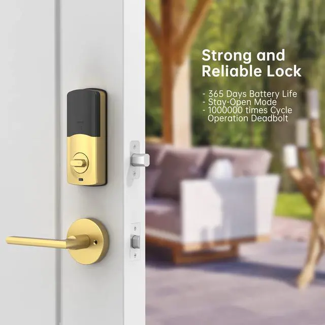 Alt view image 6 of 7 - Smart Lock SMONET Keyless Entry Front Door Lock Set Fingerprint Deadbolt Keypad Handleset Biometric Digital Smart Bluetooth Deadbolt Works with Alexa Gold