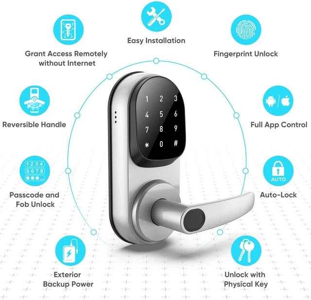 Alt view image 2 of 7 - Sifely Keyless Entry Smart Lock - Fingerprint & Keypad Access, Front Door Handle, Silver