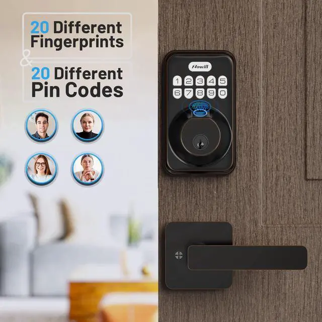 Alt view image 3 of 7 - Fingerprint Door Lock, Zowill Keyless Entry Door Lock Keypad Deadbolt with 20 Biometric Fingerprints, 20 User Codes, Auto Lock, Anti-Peeping Password, IP54 Waterproof, Easy Installation Smart Lock