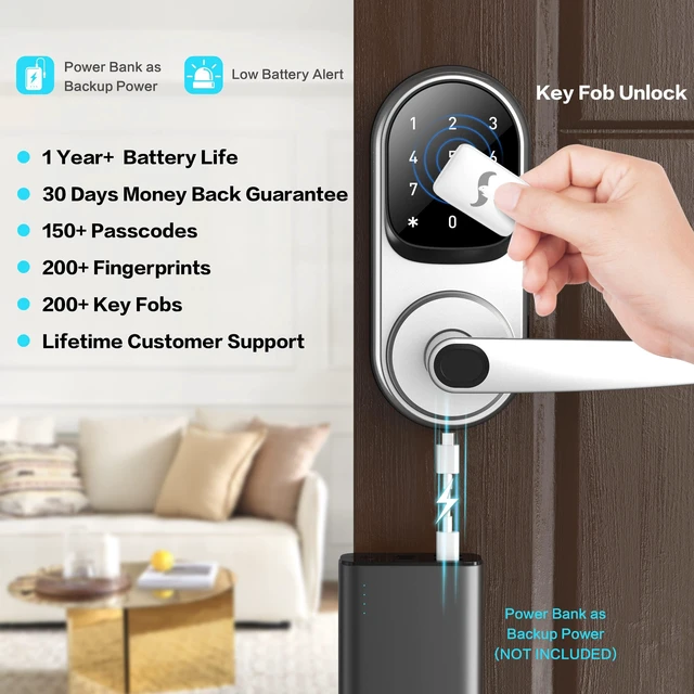 Alt view image 3 of 7 - Sifely Keyless Entry Smart Lock - Fingerprint & Keypad Access, Front Door Handle, Silver