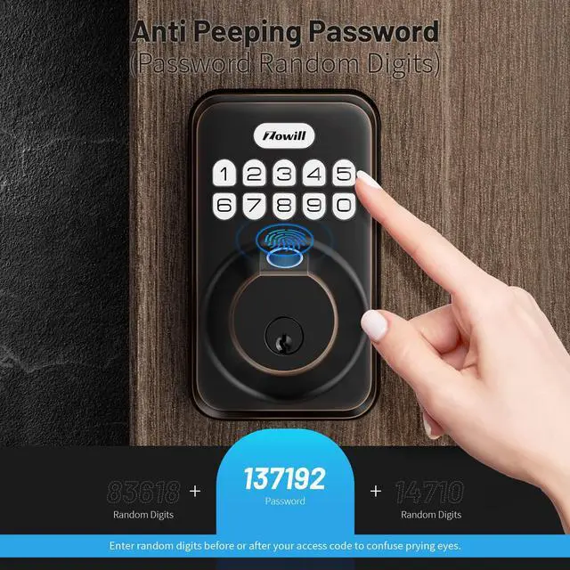 Alt view image 5 of 7 - Fingerprint Door Lock, Zowill Keyless Entry Door Lock Keypad Deadbolt with 20 Biometric Fingerprints, 20 User Codes, Auto Lock, Anti-Peeping Password, IP54 Waterproof, Easy Installation Smart Lock