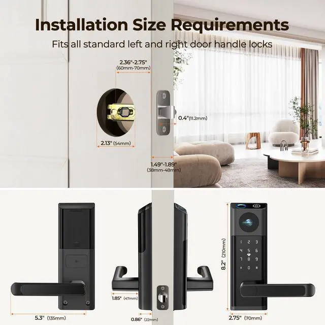 Alt view image 6 of 7 - Video Smart Lock with Camera & Doorbell, 5-in-1 Keyless Entry Door Lock with Handle, Fingerprint+Keypad Code+App Remote Control+IC Card, Auto Lock, Wi-Fi Smart Deadbolt for Front Door, Apartment