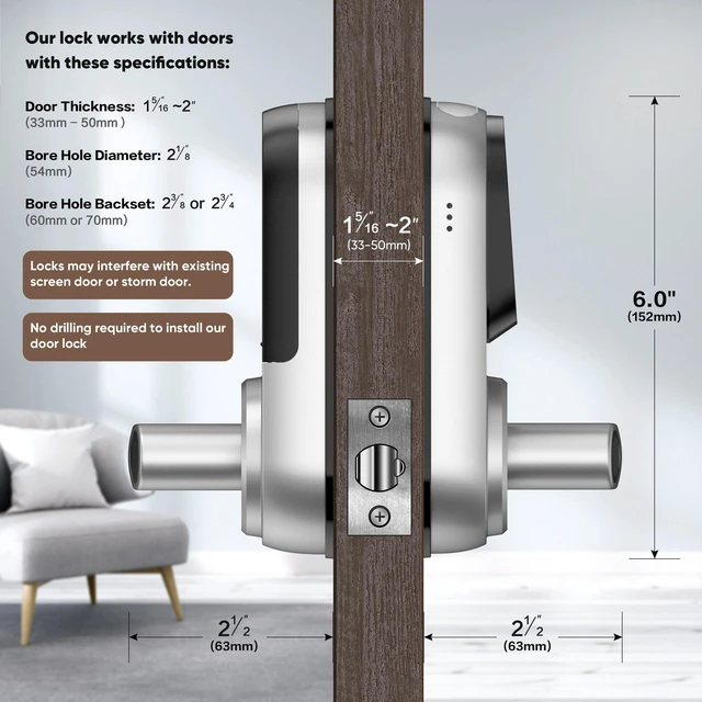 Alt view image 6 of 7 - Sifely Keyless Entry Smart Lock - Fingerprint & Keypad Access, Front Door Handle, Silver