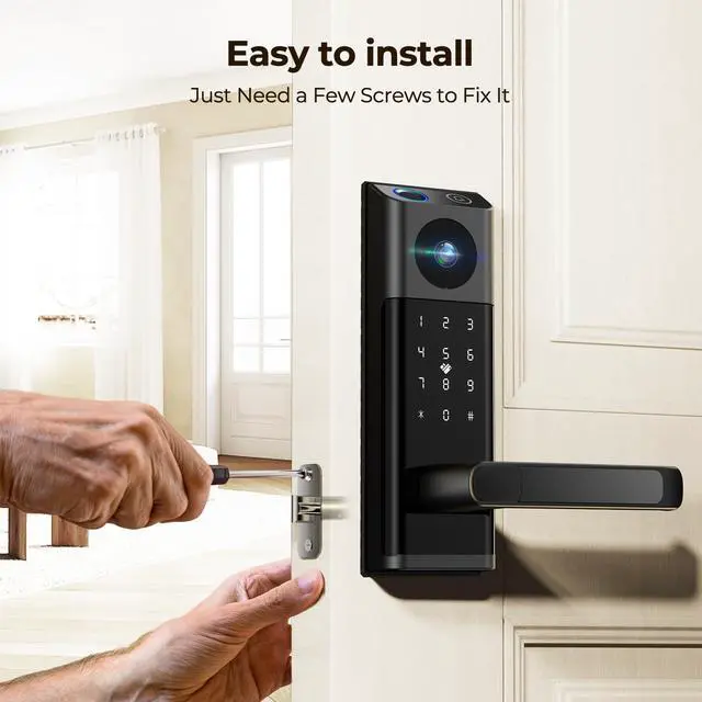 Alt view image 7 of 7 - Video Smart Lock with Camera & Doorbell, 5-in-1 Keyless Entry Door Lock with Handle, Fingerprint+Keypad Code+App Remote Control+IC Card, Auto Lock, Wi-Fi Smart Deadbolt for Front Door, Apartment