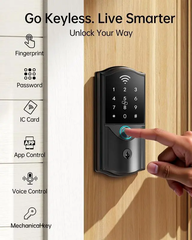 Alt view image 4 of 7 - WiFi Smart Lock for Front Door Firstriver Keyless Entry Electronic Deadbolt with Biometric Fingerprint & Digital Keypad Built-in Wi-Fi App Control Auto Lock Compatible with Alexa & Google Assistant
