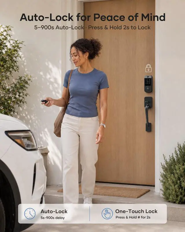 Alt view image 6 of 7 - Wi-Fi Smart Front Door Lock Set, Keyless Entry Deadbolt Handle Set Built-in WiFi Fingerprint Electronic Smart Deadbolt with Lever Handle, Digital Keypad, App Control Work with Alexa Black