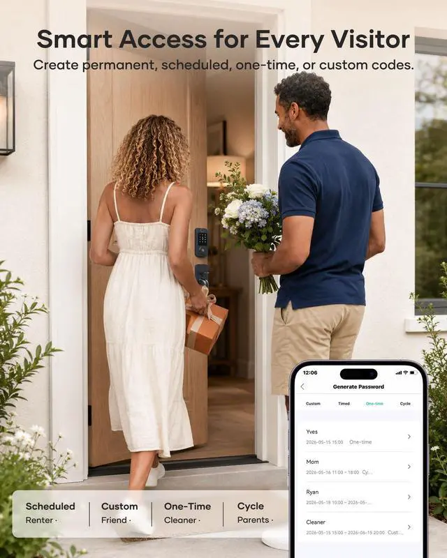 Alt view image 7 of 7 - Wi-Fi Smart Front Door Lock Set, Keyless Entry Deadbolt Handle Set Built-in WiFi Fingerprint Electronic Smart Deadbolt with Lever Handle, Digital Keypad, App Control Work with Alexa Black