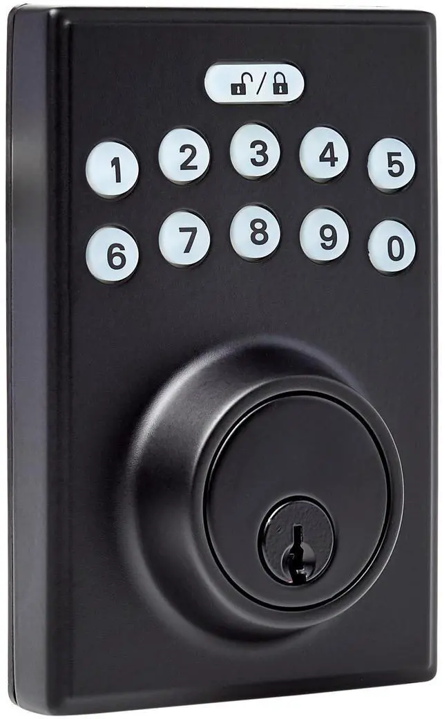Main image of Amazon Basics Electronic Keypad Deadbolt Door Lock with Auto Lock, Touch-Control Keyless Entry, Customizable User Codes, Easy Installation, Contemporary, Matte Black, 1-Pack