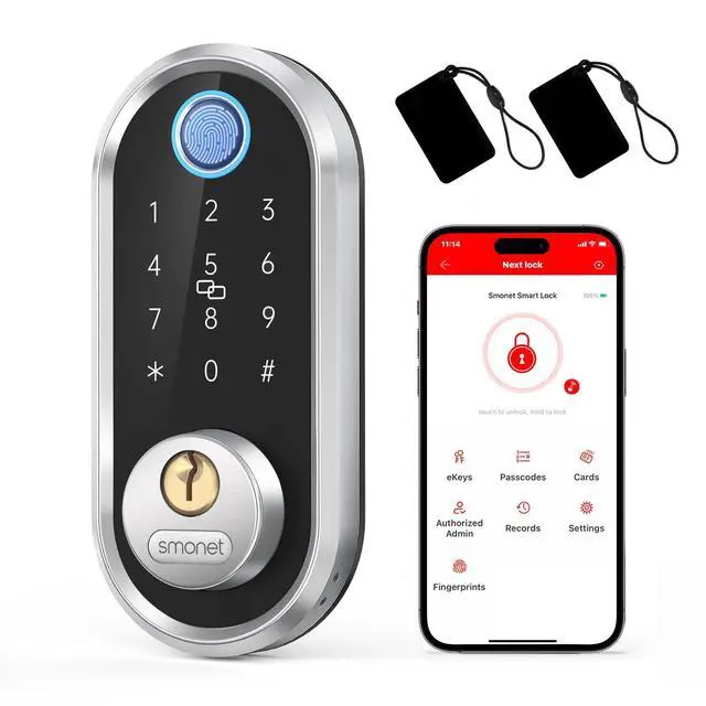 Main image of Smart Deadbolt, SMONET Fingerprint Electronic Deadbolt Door Lock with Keypad-Bluetooth Keyless Entry Front Door Digital Keypad App Control, Ekeys Sharing, App Monitoring Auto Lock for Homes and Hotel