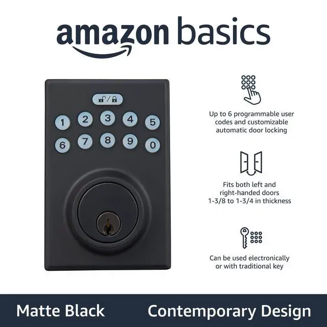 Alt view image 2 of 4 - Amazon Basics Electronic Keypad Deadbolt Door Lock with Auto Lock, Touch-Control Keyless Entry, Customizable User Codes, Easy Installation, Contemporary, Matte Black, 1-Pack