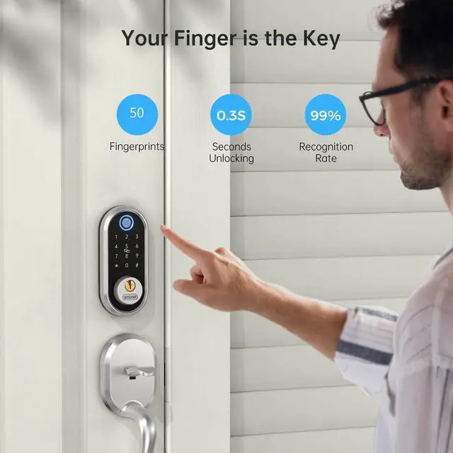 Alt view image 2 of 7 - Smart Deadbolt, SMONET Fingerprint Electronic Deadbolt Door Lock with Keypad-Bluetooth Keyless Entry Front Door Digital Keypad App Control, Ekeys Sharing, App Monitoring Auto Lock for Homes and Hotel