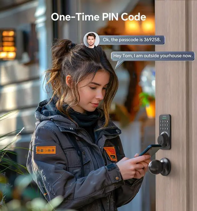 Alt view image 7 of 7 - Ulecoce Keyless Entry Door Lock with Knob Set, Door Locks for Front Door with Handle Set, Auto Lock, One-Touch Lock, 100 Codes & 3 Keys, Anti-Peeping Password, Easy Installation, Black
