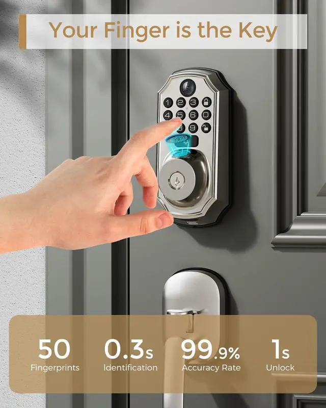 Alt view image 6 of 7 - ARPHA WiFi Smart Lock with Camera - Keyless Entry Deadbolt with Handle Set, 5-in-1 Camera+Doorbell+Fingerprint+Keypad, App Control, Auto Lock, Easy Install, Waterproof for Front Door, Satin Nickel