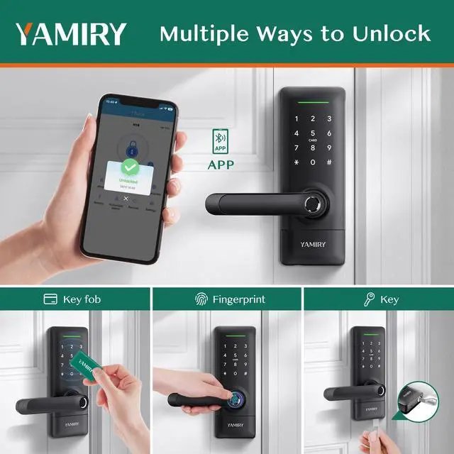 Alt view image 2 of 6 - Yamiry Smart Door Lock, Biometric Fingerprint, Keyless Entry, App Control, 6 Ways to Unlock, DIY Installation, Black