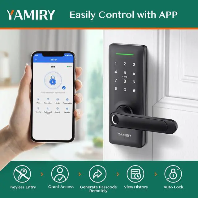 Alt view image 3 of 6 - Yamiry Smart Door Lock, Biometric Fingerprint, Keyless Entry, App Control, 6 Ways to Unlock, DIY Installation, Black