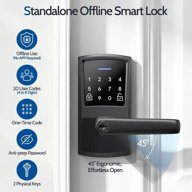 Alt view image 2 of 7 - Keypad Door Lock with Handle, Nyboer Keyless Entry Digital Handle Lock, Smart Locks for Front Door, Electronic Knob with Code, Easy Installation, Matte Black
