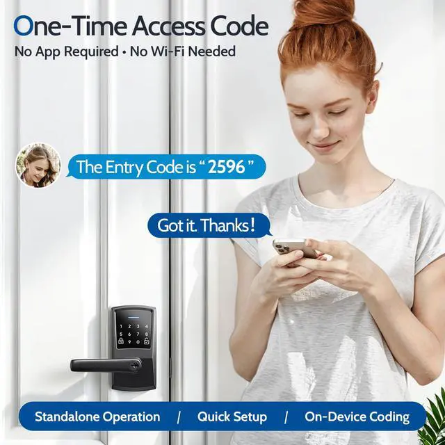 Alt view image 3 of 7 - Keypad Door Lock with Handle, Nyboer Keyless Entry Digital Handle Lock, Smart Locks for Front Door, Electronic Knob with Code, Easy Installation, Matte Black