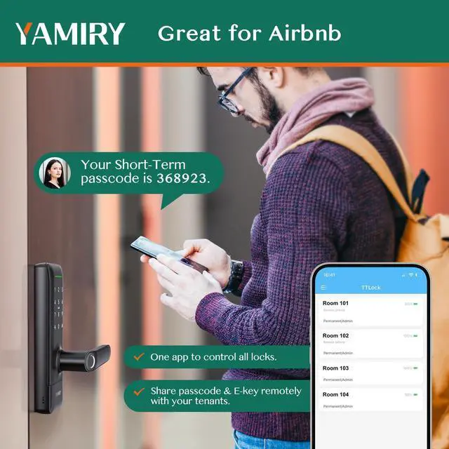 Alt view image 5 of 6 - Yamiry Smart Door Lock, Biometric Fingerprint, Keyless Entry, App Control, 6 Ways to Unlock, DIY Installation, Black