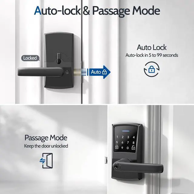 Alt view image 4 of 7 - Keypad Door Lock with Handle, Nyboer Keyless Entry Digital Handle Lock, Smart Locks for Front Door, Electronic Knob with Code, Easy Installation, Matte Black