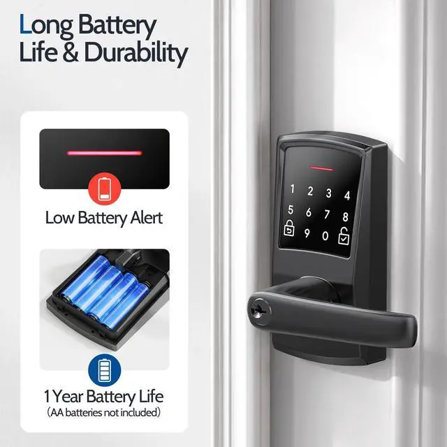 Alt view image 5 of 7 - Keypad Door Lock with Handle, Nyboer Keyless Entry Digital Handle Lock, Smart Locks for Front Door, Electronic Knob with Code, Easy Installation, Matte Black