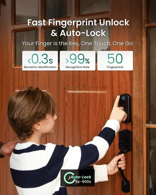Alt view image 4 of 7 - DESLOC B200 Keyless Entry Door Lock with Handle Set, Smart Locks for Front Door, Deadbolt Smart Lock, Front Door Locks Set, Electronic keypad Deadbolt with Handle, 12 Months Battery, IP54