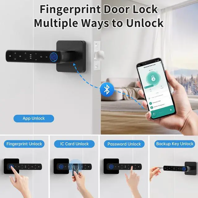 Alt view image 2 of 7 - Fingerprint Door Lock-Smart Door knob, Biometric Door Locks,with App/Code/Backup Key/Fingerprint/IC Card, Smart Door Knob Keyless Entry Door Lock with Handle for Home Hotel Office Apartment Bedroom