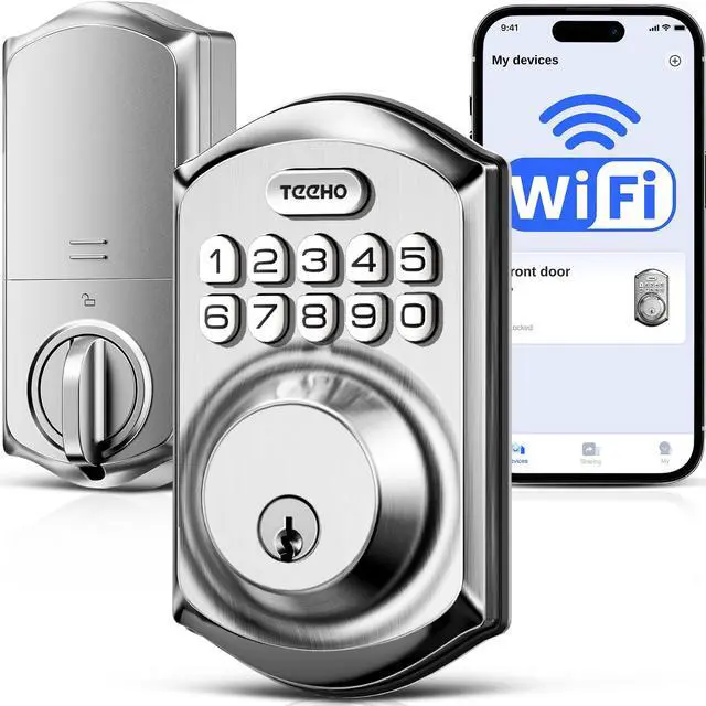 Main image of TEEHO TE011W Wi-Fi Keyless Entry Door Lock with Keypad - Smart Deadbolt Lock for Front Door with 2 Keys - Remote Control, Compatible with Alexa & Google, APP Unlock - Easy Installation - Satin Nickel