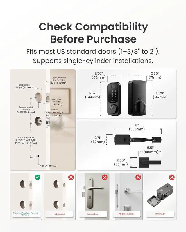 Alt view image 6 of 7 - DESLOC B200 Keyless Entry Door Lock with Handle Set, Smart Locks for Front Door, Deadbolt Smart Lock, Front Door Locks Set, Electronic keypad Deadbolt with Handle, 12 Months Battery, IP54