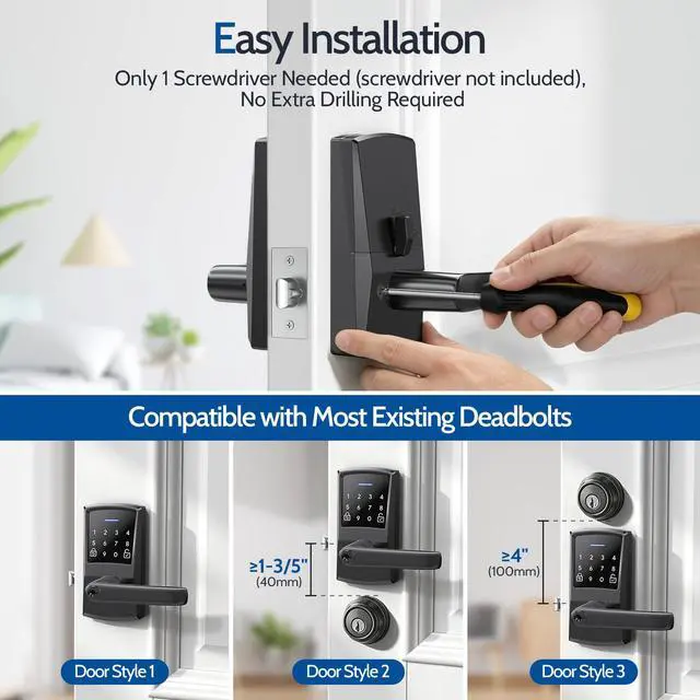 Alt view image 7 of 7 - Keypad Door Lock with Handle, Nyboer Keyless Entry Digital Handle Lock, Smart Locks for Front Door, Electronic Knob with Code, Easy Installation, Matte Black