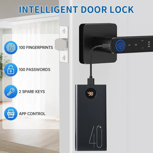Alt view image 5 of 7 - Fingerprint Door Lock-Smart Door knob, Biometric Door Locks,with App/Code/Backup Key/Fingerprint/IC Card, Smart Door Knob Keyless Entry Door Lock with Handle for Home Hotel Office Apartment Bedroom