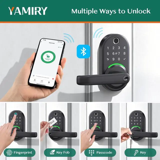 Alt view image 2 of 7 - Smart Door Handle Lock with Keypad: Yamiry Fingerprint Smart Knob - Keyless Entry Digital Lock for Front Door - Deadbolt with APP - Generate Passcode Remotely - DIY Installation
