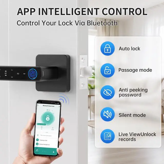 Alt view image 6 of 7 - Fingerprint Door Lock-Smart Door knob, Biometric Door Locks,with App/Code/Backup Key/Fingerprint/IC Card, Smart Door Knob Keyless Entry Door Lock with Handle for Home Hotel Office Apartment Bedroom