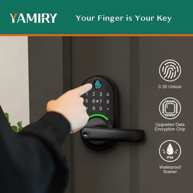 Alt view image 3 of 7 - Smart Door Handle Lock with Keypad: Yamiry Fingerprint Smart Knob - Keyless Entry Digital Lock for Front Door - Deadbolt with APP - Generate Passcode Remotely - DIY Installation